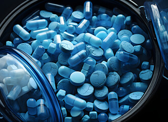 set of different medical capsules with vitamins and medicines. pharmacology and medicine