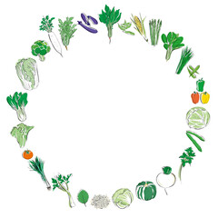Vegetables of the round frame drawn by illustration