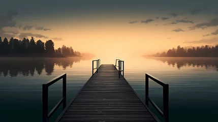 Keuken foto achterwand Mid shot of minimalist pier extending into lake © xuan