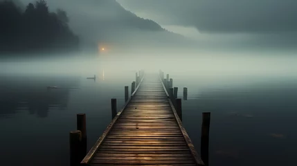 Foto op Plexiglas Mid shot of minimalist pier extending into lake © xuan