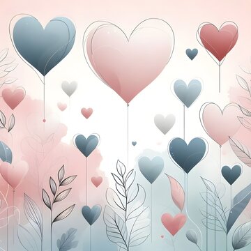 Image with minimalist style hearts. Cards. Watercolor. Valentine's Day. Congratulations.