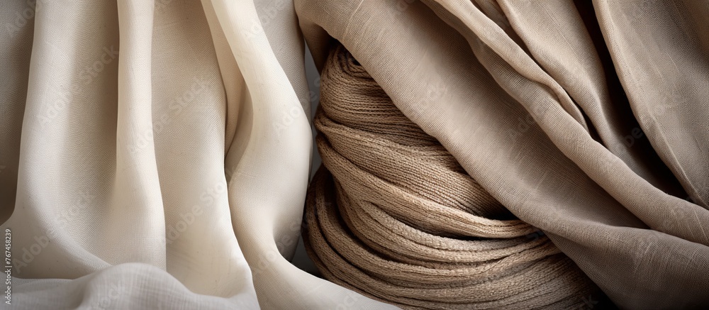 Aufkleber a closeup macro photography shot of two pieces of fabric stacked on top of each other, showcasing in