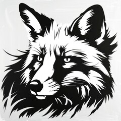 A black and white drawing of a fox