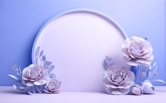 soft blue color beautiful flowers leaf in studio 3D rendering podium for product display wallpaper