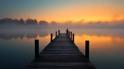  Wooden pier on the lake at dawn © xuan