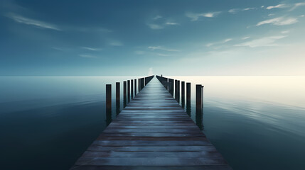 Wooden pier on the lake at dawn - obrazy, fototapety, plakaty