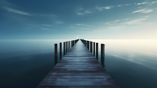 Fototapeta Wooden pier on the lake at dawn