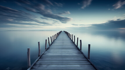 Fototapeta na wymiar Wooden pier on the lake at dawn