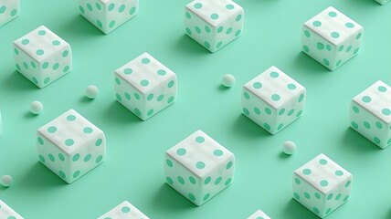 Dices seamless pattern, 3D rendering, flat lay, top view, minimal, copy space. Generative AI