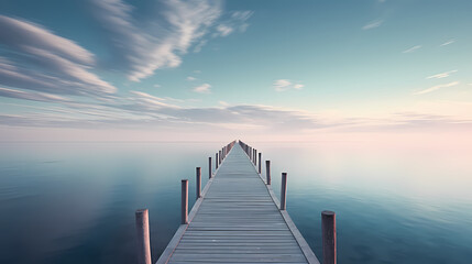 Obraz premium Wooden pier on the lake at dawn
