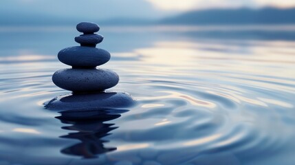 Fototapeta na wymiar a stack of rocks sitting on top of a body of water