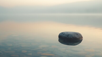 Fototapeta na wymiar a stone in the middle of a lake