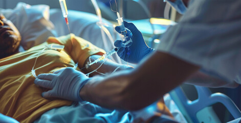  Nursing Staff Administering Intravenous Treatment at Clinic