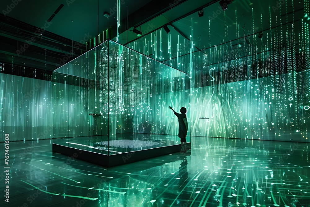 Poster anonymous person in a dark server data room illustration. generative ai