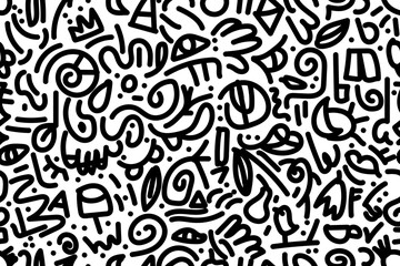 interesting doodle art, black and white outlines. Seamless vector pattern for design and decoration.
