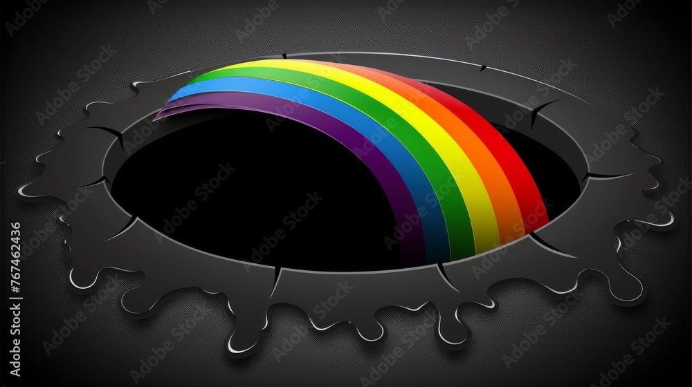 Aufkleber a black background with a rainbow in the center of the image and a black hole in the middle of the i