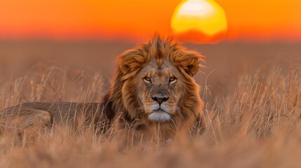 Majestic Lion: Wild Portrait at Sunset