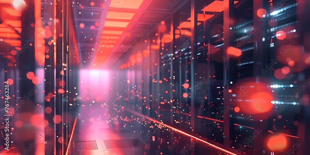 Aufkleber server room data centre exchanging cyber datas, cybersecurity & cyberspace concepts, 3d rendering.