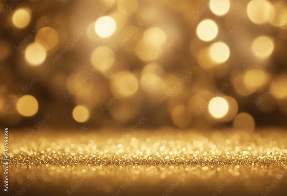 Poster abstract gold light background tiny golden particles on floor with blurred bokeh background