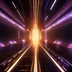 A digital illustration of a futuristic technology tunnel with lights.