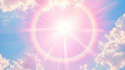  the sun shines brightly through the clouds in a blue sky with white clouds in the foreground and a blue sky with white clouds in the background.