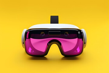 Virtual reality VR headset on yellow background, isolated VR glasses headset, copy space for text. Generative AI