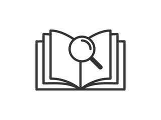 Icon with book and a magnifying glass for search. Vector illustration