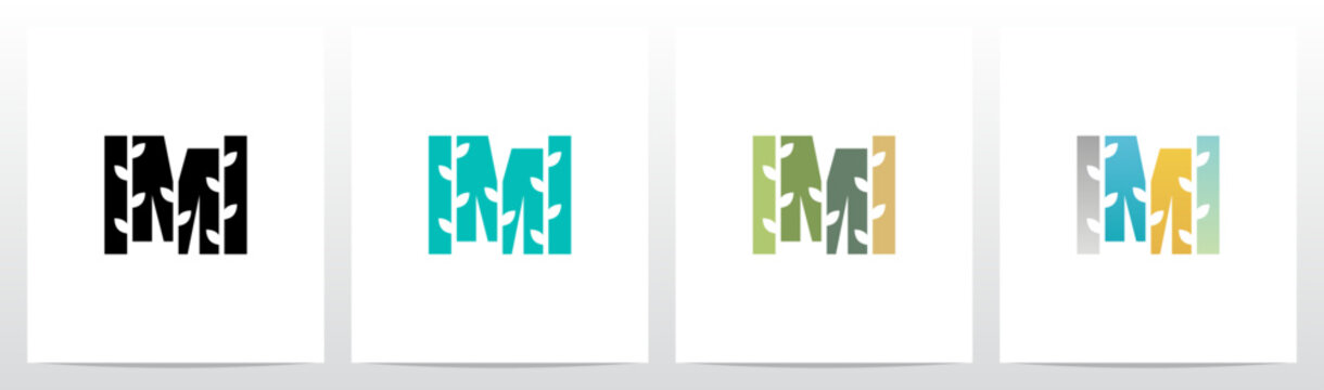 Tree Branch Leaf Divide Letter Initial Logo Design M