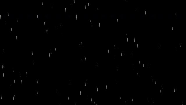 Raindrops falling down dynamic animation on black