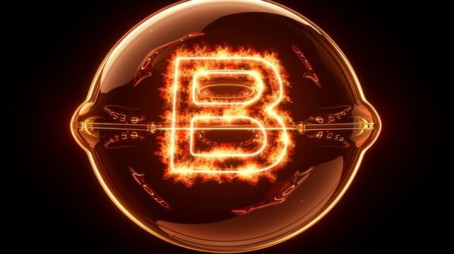  the letter b is made up of fire in the shape of a human's head and surrounded by flames.
