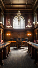 Fototapeta na wymiar Classic Interior of BJ Courtroom Displaying Justice and Authority