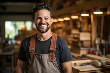 working carpenter at his workplace in the workshop. wood industry