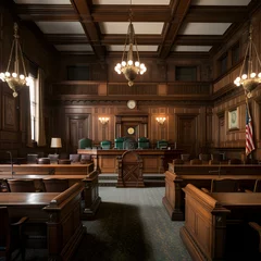Zelfklevend Fotobehang Classic Interior of BJ Courtroom Displaying Justice and Authority © Glen