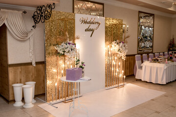 Decorated photo zone on wedding	