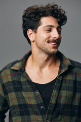 Isolated man face shirt trendy hipster copyspace portrait fashion smile handsome