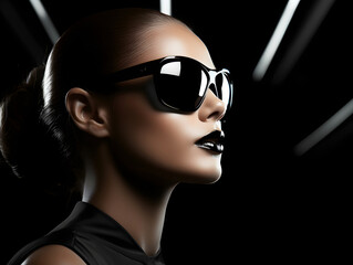portrait of a fashionable beautiful young woman in sunglasses. glamor and trendy modern fashion