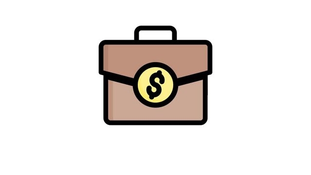Suitcase icon animation in flat line style on white background