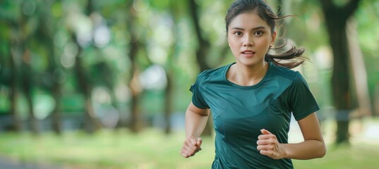 Active asian couple enjoying a run together for health and happiness in a fitness activity