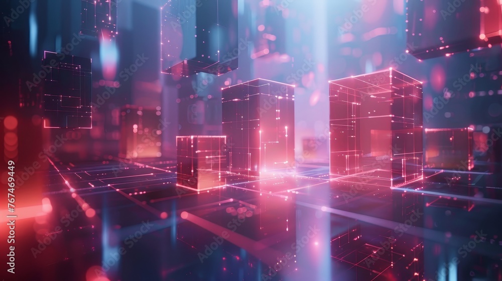 Poster technology concept with circuit board illuminated by led light, depicting innovation and progress in