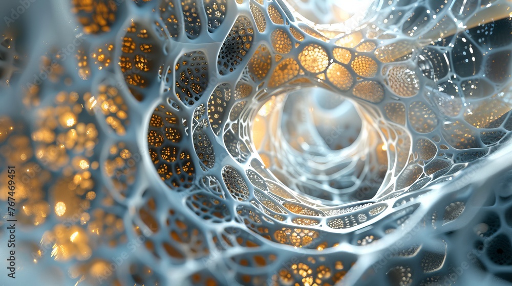 Aufkleber close-up view of an organic structure resembling a microscopic landscape. the rich golden hues and i