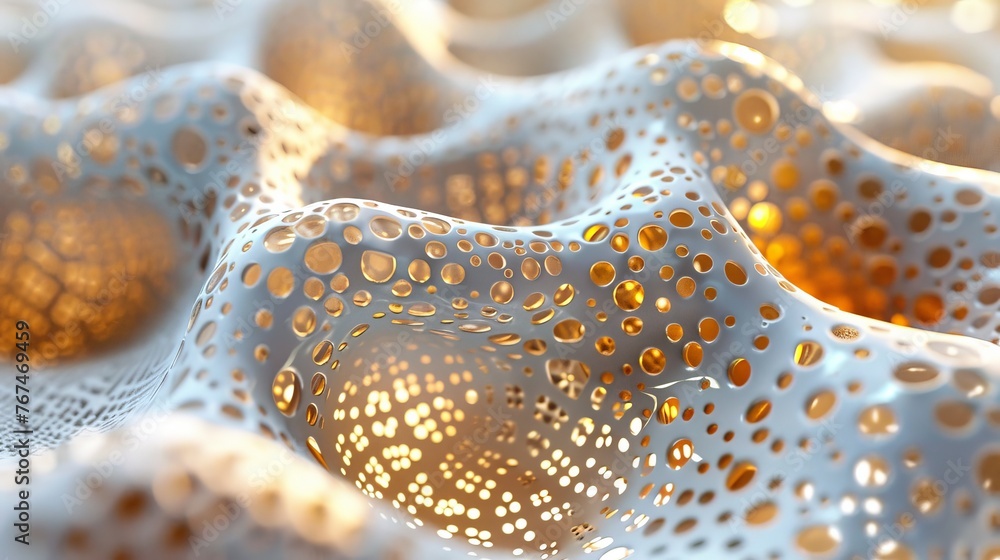 Aufkleber close-up view of an organic structure resembling a microscopic landscape. the rich golden hues and i