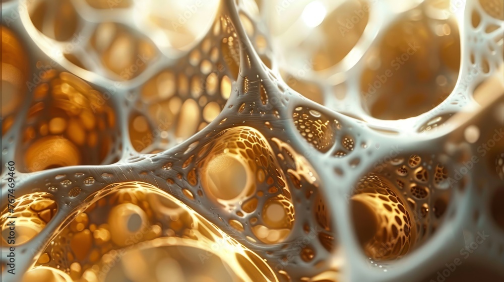 Aufkleber close-up view of an organic structure resembling a microscopic landscape. the rich golden hues and i