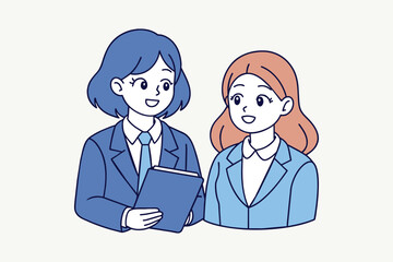 An illustration of business woman offering guidance and mentorship to a younger colleague