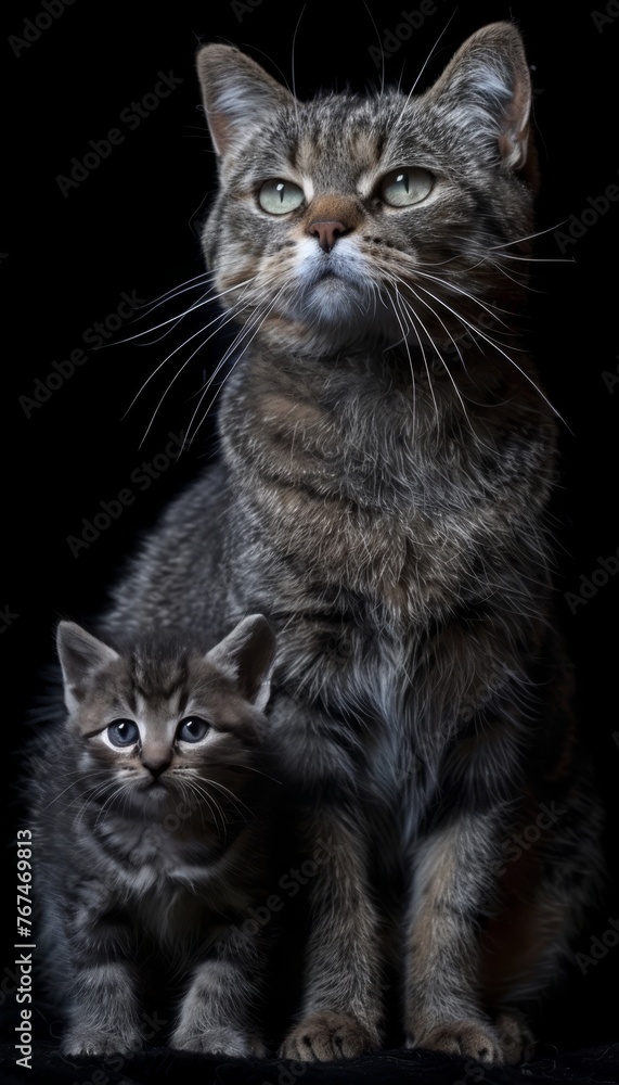 Poster geoffroy s cat and kitten portrait with open space on left side for customizable text placement