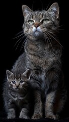 Geoffroy s cat and kitten portrait with open space on left side for customizable text placement