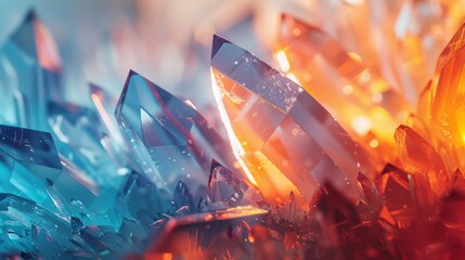 abstract image features an array of crystalline structures with a striking interplay between warm and cool hues, creating a dynamic visual that simulates energy and contrast.