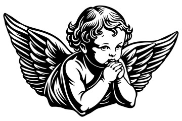 baby angel thinking  silhouette vector art illustration