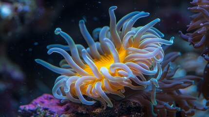Fototapeta na wymiar Ramaria sppmushroom coral on soft pastel colored background, a delicate natural beauty