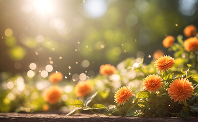 Bright spring or summer background with bokeh lights