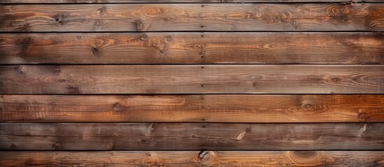 Fototapeta premium A closeup of a brown hardwood wall with a row of wooden planks, showcasing a beautiful pattern and wood stain. The building material resembles brickwork and flooring